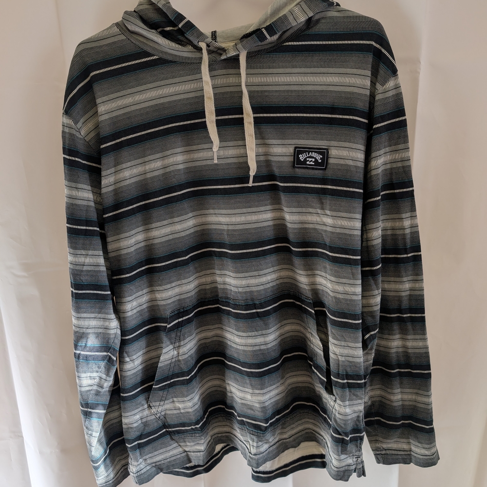 Billabong Men's Striped Hoodie Shirt - Black and Gray